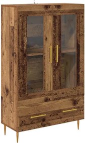vidaXL Magasfiú fiókkal Öreg fa 69,5 x 31 x 115 cm Műanyag Fa és Üveg