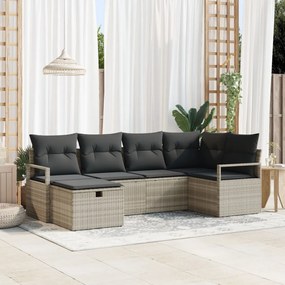 6 részes kertibútor szett párnákkal, világosszürke poli rattan, 2 személyes kertibútor párnákkal, szürke poli rattan