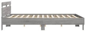 szürke sonoma színű ágykeret fejtámlával és LED-del 200x200 cm