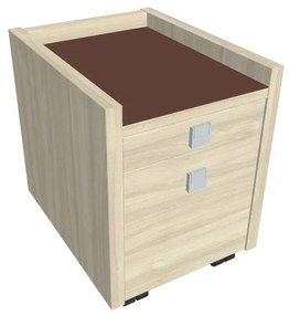 Verno mobil konténer 47 x 60 cm üveggel, 2 fiók, akác / barna