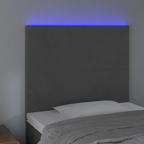sötétszürke bársony LED-es fejtámla 80x5x118/128 cm
