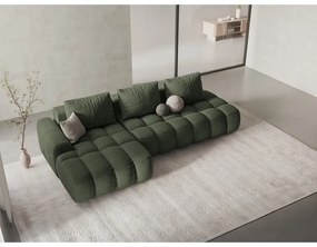 Zöld kinyitható-tárolóhelyes sarokkanapé (bal oldali-heverő résszel) Linz – Cosmopolitan Design