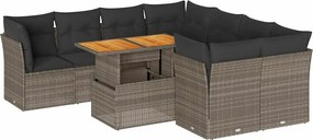vidaXL 9 részes szürke polyrattan kerti ülőgarnitúra párnákkal