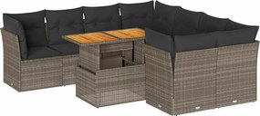 vidaXL 9 részes szürke polyrattan kerti ülőgarnitúra párnákkal