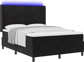 vidaXL Boxrugós ágy LED -es lámpákkal Fekete 140 x 200 cm Bársony