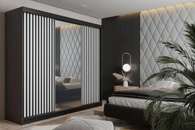 Malani 200 Tolóajtós Szekrény 200cm, Fekete-Fehér