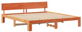Ágykeret Fejvéggel Gyantázott Barna 200x200 cm Tömör Fenyőfa