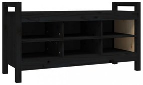 fekete tömör fenyőfa előszoba pad 110x40x60 cm