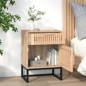 2 db szerelt fa és vas éjjeliszekrény 40x30x55,5 cm