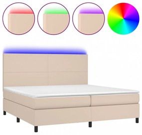 cappuccino színű műbőr rugós ágy matraccal és LED-del 200x200cm