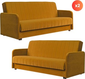 2 darabos PORTO ágyazható kanapé szett mustársárga velúr kárpittal
