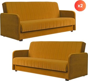 2 db-os szett, ágyazható kanapé mustársárga színben, velúr kárpittal PORTO
