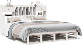 vidaXL fehér tömör fenyőfa könyvespolcos ágy matrac nélkül 180x200 cm