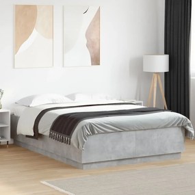 betonszürke szerelt fa ágykeret LED-del 160 x 200 cm