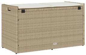 bézs polyrattan kültéri tárolópad párnával 100 cm