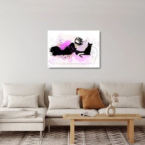 Kép - Nő egy fekete macskával (üvegen) (70x50 cm)