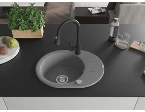 Mexen Kevin, 1 kamrás gránit mosogató 586x458x190 mm és Elia mosogató csaptelep, szürke, 6517-71-670101-70