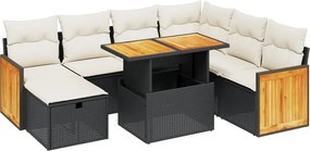 vidaXL 8 részes fekete polyrattan kerti ülőgarnitúra párnákkal