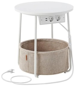 Kisasztal beépített aljzatokkal és USB-portokkal NOIRA bézs/fehér