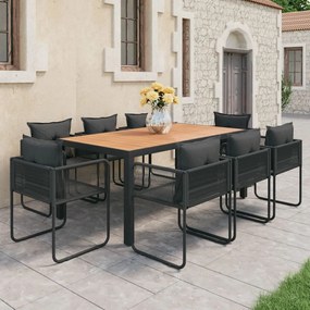 9 részes fekete és barna PVC rattan kerti étkezőgarnitúra