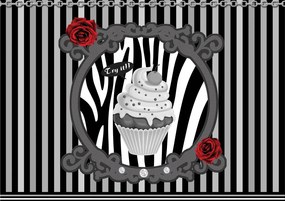 Fotótapéta flizelina Muffin édes dekorációval és rózsákkal 250x175 +ragasztó