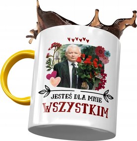 Sárga bögre Jaroslaw Kaczynski Politikusok Ajándék Nyomtatott Fotóval