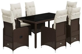 7 részes barna polyrattan kerti bisztrógarnitúra párnákkal