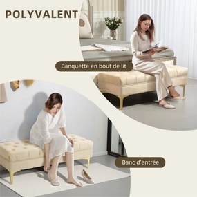 HOMCOM Kárpitozott pad az ágy végén klasszikus elegáns stílusban - 118L x 45W x 42H cm, arany fém lábak, bézs bársony | Aosom