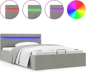 vidaXL világosszürke szövet LED-es ágy hidraulikus tárolóval 140x200cm