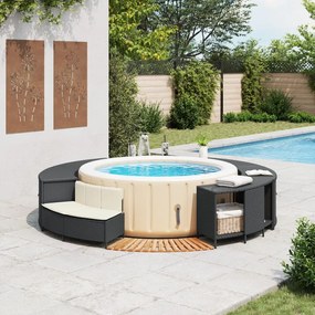 fekete polyrattan és tömör akácfa jakuzzi-keret