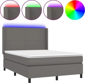 vidaXL szürke műbőr rugós ágy matraccal és LED-del 140x200 cm