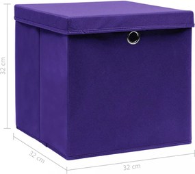 4 db lila szövet tárolódoboz fedéllel 32 x 32 x 32 cm