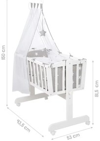 Fehér gurulós bölcső baldachinnal 40x90 cm Little stars – Roba