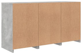 betonszürke tálalószekrény LED-világítással 123 x 37 x 67 cm