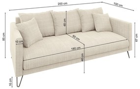 Krémszínű zsenília kanapé 200 cm Freya – Ropez