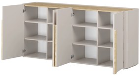 Amilio négyajtós komód 200 cm - kasmír / olajozott tölgy / világos tölgy fogantyú