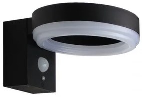 LED lámpatest , oldalfali , napelemes , mozgásérzékelővel , 6W , hideg fehér , fekete , kültéri , IP44