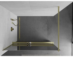 Mexen Kioto+, zuhanykabin polccal és akasztóval 100 x 200 cm, 8 mm tükörmintás üveg, arany matt profil, 800-100-121-55-50