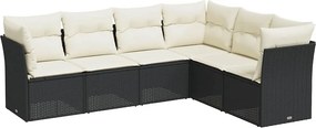 vidaXL 6 részes fekete polyrattan kerti ülőgarnitúra párnákkal