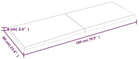 világosbarna kezelt tömör tölgyfa fali polc 180 x 60 x (2-6) cm