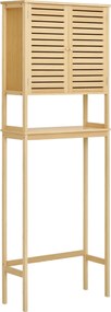 kleankin Bambusz W.C. feletti szekrény Magas fürdőszobai tároló szekrény 2 lamellás ajtóval 1 állítható polccal és 1 nyitott polccal 60x23x173 cm Term