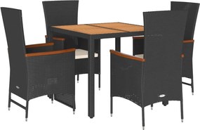 vidaXL 5 részes fekete polyrattan kerti étkezőgarnitúra párnákkal