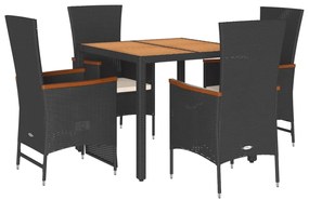 vidaXL 5 részes fekete polyrattan kerti étkezőgarnitúra párnákkal
