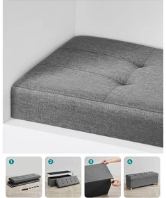 SONGMICS tárolós ülőke, összecsukható pad lábakkal, 38 × 110 × 40 cm, szürke színben