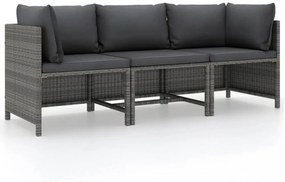 3 személyes szürke polyrattan kerti kanapé párnákkal