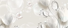 Kép - tulipánok a buborékok között (120x50 cm)