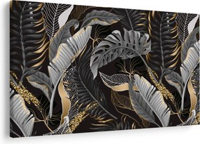 Kép - Trópusi levelek fekete és arany színben (90x60 cm)