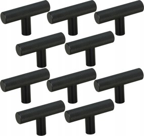 10 db Bútorfogantyú bordázott fém fekete szekrény- és fiókgomb