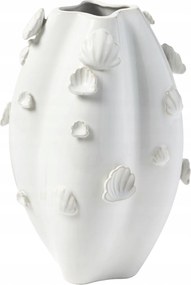 Mar kerámia váza kagylókkal fehér dekoratív virágokkal 31 cm