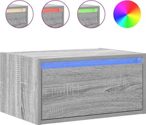 vidaXL szürke sonoma színű fali éjjeliszekrény LED-világítással